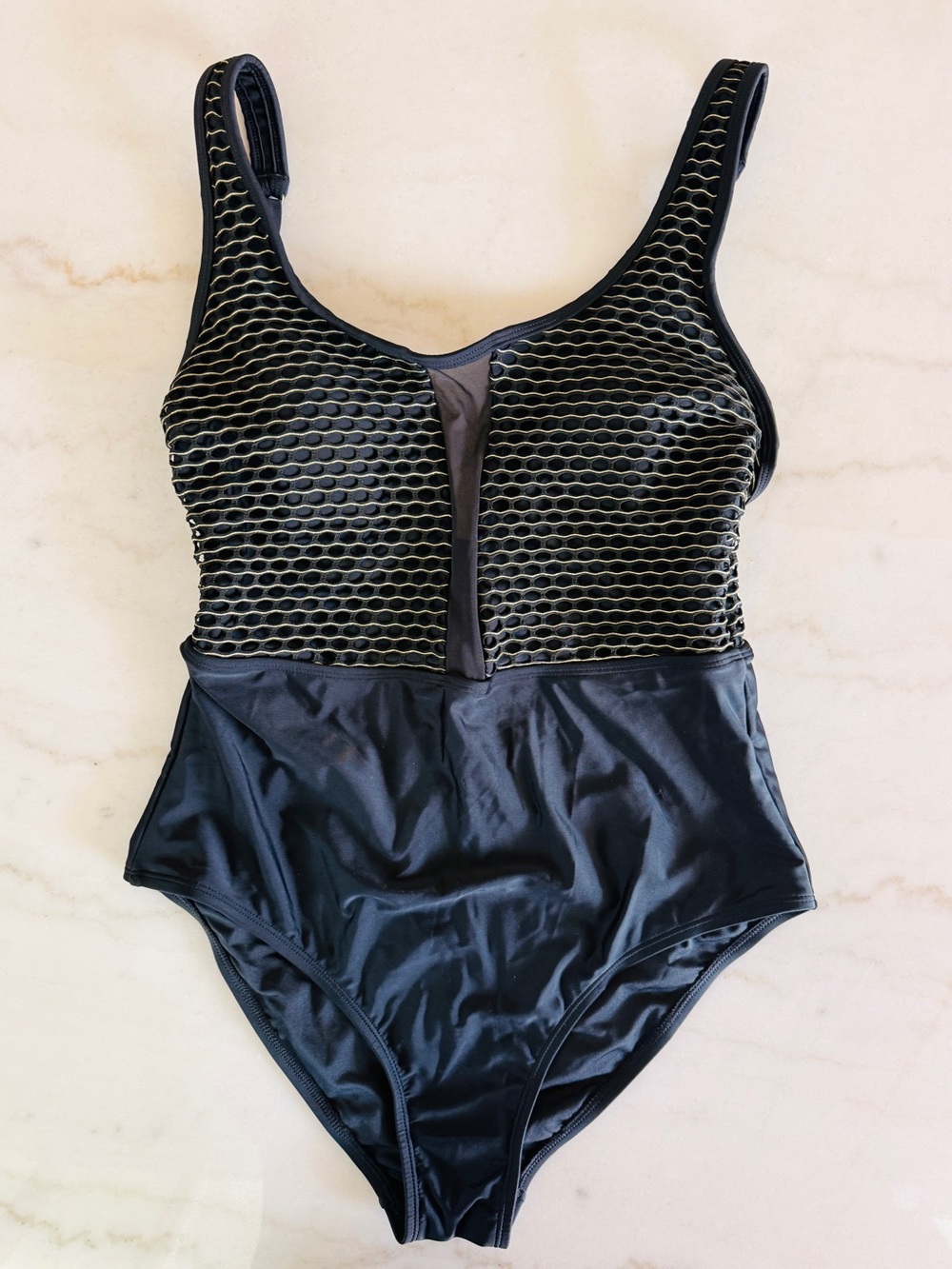 Cupshe Black One-Piece Swimsuit with Gold Mesh Detail
